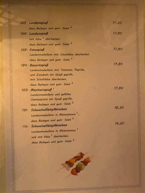 Menu at Hermes Grill restaurant, Mannheim.